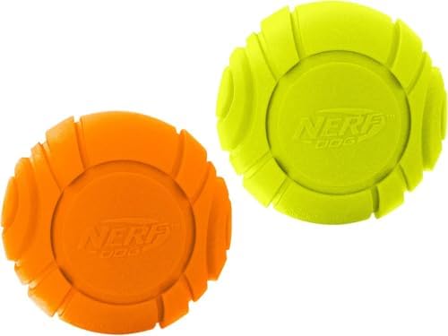 Nerf Dog Sonic Ball Dog Toys, Lightweight, Durable and Water Resistant, 2.5 Inches, for Small/Medium/Large Breeds, Two Pack, Green and Orange - Image 2