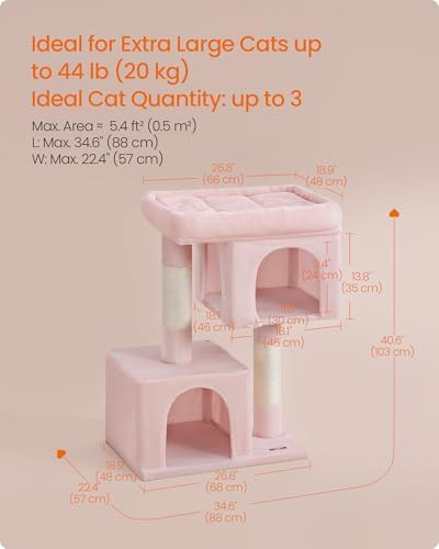 Feandrea Cat Tree, 40.6-Inch Tall Cat Tower, Cute Plush Condo, Jelly Pink - Image 6