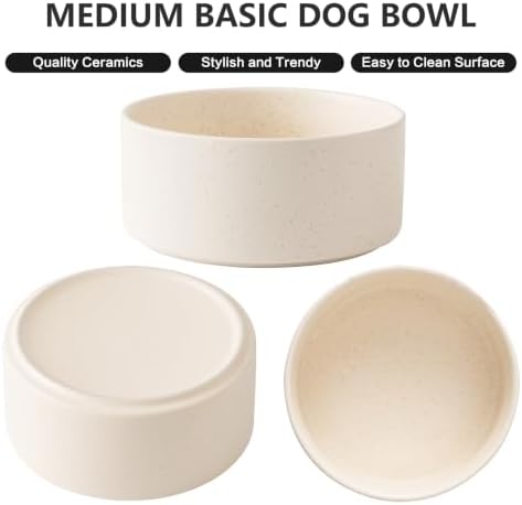 6'' Ceramic Dog Bowl - 30Oz Classic Dogs Food & Water Bowl for Small and Medium Breed Dogs, Heavy Duty Non-Slip Dog Dishes, Food Grade Pet Bowl, Dishwasher & Microwave Safe, Speckled Beige - Image 2