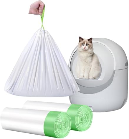 40 Count Cat Drawstring Litter Box Liners 26.6x16.7 inches 2Mils Super Thick for Self-Cleaning Litter Box Cat Litter Pan Trays(Green Drawstring 40 count) by YYaaloa