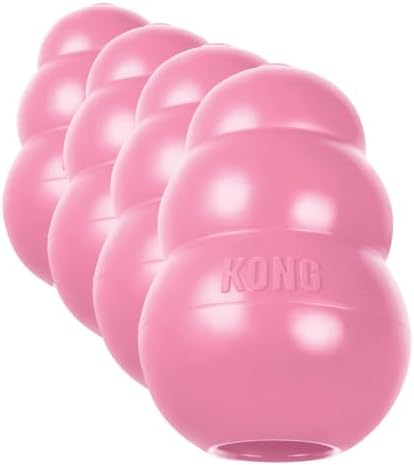 KONG - Puppy Toy Natural Teething Rubber - Fun to Chew, Chase and Fetch - for Small Puppies - Pink (Pack of 4) by KONG