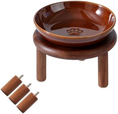Havniva Elevated Cat Bowls, Ceramic Cat Bowl with Wood Stand, Wide Opening by Havniva
