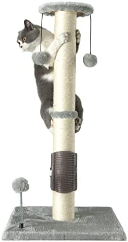 PEEKAB 32" Tall Cat Scratching Post Sisal Scratch Posts with Hanging Ball and Self-Massage Brush Vertical Scratcher for Indoor Cats and Kittens Light-Gray 32inches by PEEKAB
