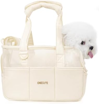 ONECUTE Dog Purse Carrier for Small Dogs Rabbit cat with Large Pockets, Cotton Bag, Dog Carrier Soft Sided, Collapsible Travel Puppy Carrier (Beige Breathable, 17.0" L x 7.5" W x 12.0" H) by ONECUTE