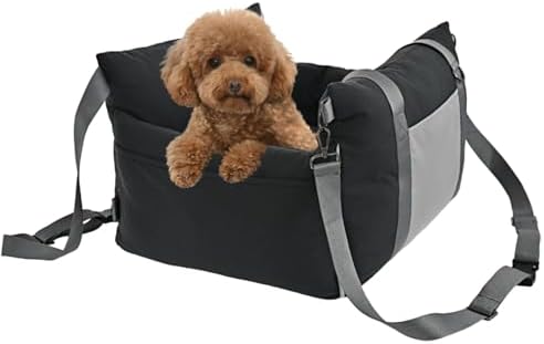 Amazon Basics Dog Car Seat, Pet Booster for Small-Medium Dogs with Leash & Washable Cover, Black by AmazonBasics