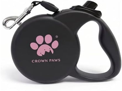 Retractable Dog Leash (Small), 10ft Heavy Duty Nylon Tape for Dogs up to 33 lbs, One-Hand Brake & Lock, Tangle-Free, Compact Lightweight Design, Black S GC-DAN by CROWN+PAWS