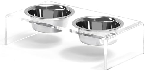 Acrylic Elevated Dog Cat Bowls Pet Feeder Double Bowl Raised Stand Comes with 4 Removable Stainless Steel Bowls. Perfect for Cats Puppies Small Dogs, 3.75 Inch by Feoyoho