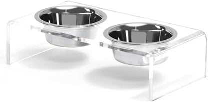 Acrylic Elevated Dog Cat Bowls Pet Feeder Double Bowl Raised Stand Comes with 4 Removable Stainless Steel Bowls. Perfect for Cats Puppies Small Dogs, 3.75 Inch by Feoyoho