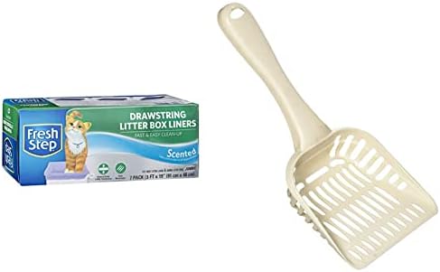 Fresh Step Drawstring Cat Litter Box Liners, Scented, Jumbo Size, 36" x 19" - 7 Count | Kitty Litter Bags, Cat Litter Liners for All Cats To Keep Your Home Clean & Petmate Litter Scoop by Unknown