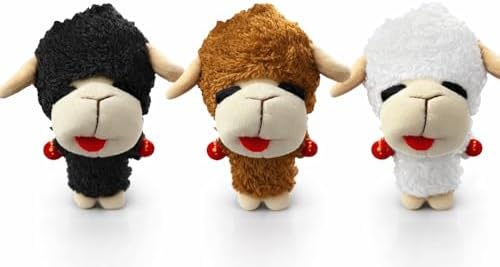 Multipet Knobby Noggins Lamb Chop Dog Toys | Lambchop Knobby Noggins Pet Toy | Squeaky Dog Toy Plush | 3 Pack (Black + Brown + White) (5") by Multipet