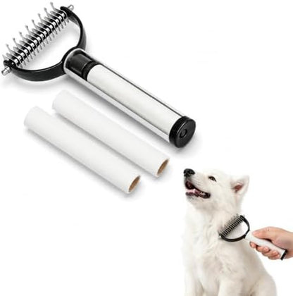 2-in-1 Dog Dematting Tool & Deshedding Comb with Built-in Lint Roller | Undercoat Rake for Loose Fur, Mats & Stubborn Knots, Cat Mat Remover with 2 Extra Refill Rolls by Unknown