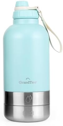 GrandTies Insulated Portable Dog Water Bottle with 2 Detachable Water Bowl Dispenser | Leak-Proof Dog Food Travel Container | Accessories for Dogs Walking, Hiking, Camping (64oz, Powder Green) by GrandTies