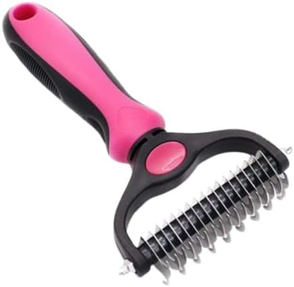 Pet Pro 2-in-1 Double-Sided Pet Grooming Tool, Rounded-Tooth Deshedding & Dematting Brush, Painlessly Remove Tangles, Knots & Loose Fur for Dogs & Cats (Pink) by Unknown