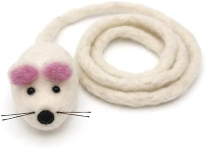 Glaciart One Mini Felt Mouse Cat Toy – Kitten & Small Cat Size, Natural Wool Catnip Toy, Soft Fuzzy Interactive Play Toy for Indoor Kittens, Safe Non-AZO Dyes, 1.4” Body with 12” Tail by GlaciartOne