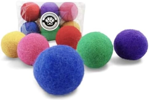Wool Cat Balls - Safe Silent Felt Ball Toys - Fun Colorful Soft Quiet Wool Kitty Toys - Unique for Cat Lovers - 6 PCS Hand Made in Nepal by EarthtoneSolutions