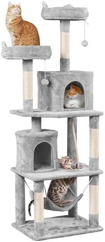 Yaheetech Cat Tree Tower, 70.5in Multi Level Cat Tree Kitten Condo with 2 Condos & 2 Plush Perches & Scratching Post & Dangling Ball, Cat Tower Furniture for Play & Rest Light Gray by Yaheetech