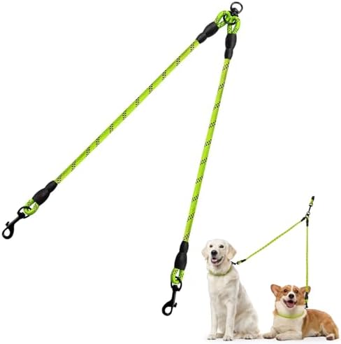 Taglory Double Dog Leash Coupler for Two Dogs, 1/3" Lightweight Dual Leash Extension for Small and Medium Dogs, No Tangle 360° Swivel, Reflective Rope, 30 Inch, Green by Taglory