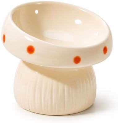 Ceramic ElevatedMushroom Feeding Cat Bowl Whisker Friendly by Unknown