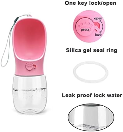Kalimdor Dog Water Bottle, Leak Proof Portable Puppy Water Dispenser with Drinking Feeder for Pets Outdoor Walking, Hiking, Travel, Food Grade Plastic (12oz Pink) - Image 2