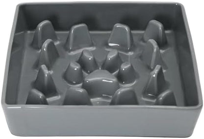 GDCZ Ceramic Dog Slow Feeder Bowls, Square Bowls (Grey, M-1.8 Cups) by GDCZ