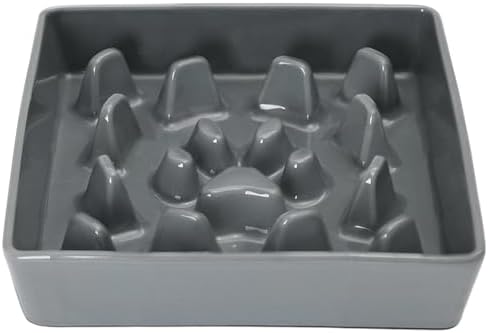 GDCZ Ceramic Dog Slow Feeder Bowls, Square Bowls (Grey, M-1.8 Cups) by GDCZ