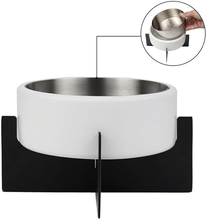 DBL3000E Intersecta Small/Medium Concrete and Stainless Steel Bowl 16oz (2 Cups) with Metal Stand Pet Feeder, White/Black - Image 3
