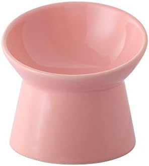 Pink Small Ceramic Raised Cat Bowls, Tilted Elevated Food or Water Bowls, Stress Free, Backflow Prevention, Dishwasher and Microwave Safe, Lead & Cadmium Free by LIONWEILIONWELI