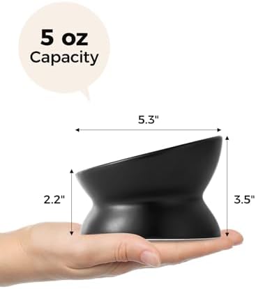 LoeJan Elevated Cat Food Bowl, 5 Oz Ceramic Raised and Tilted Water Bowl, Anti Vomiting and Protect Pets' Spines Dishes for Small Dog, Fat Faced Cat, Kitten (Black, 2 Pack) - Image 6