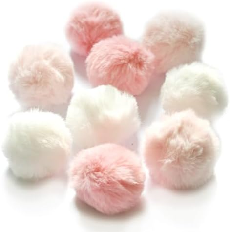 Cat Toys Furry Ball with Bell for Cats Kitty Rabbit Tails (Pink (with Bell)) by BALLMIE