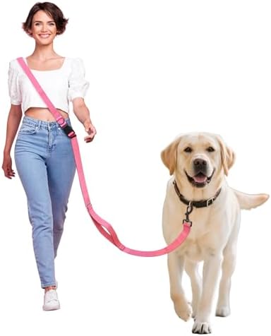 Hands Free Dog Leash,Galaxy Reflective, Crossbody Dog Leash,Pink by JCHOUSEPetSupplies