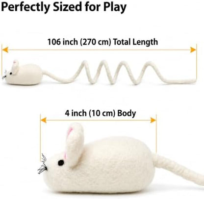Glaciart One Felt Mouse Cat Toy – Soft Fuzzy Enrichment 100% Natural Wool - Interactive Catnip Play Cat Toy Set - Safe for Pets, Non-AZO Colored Dyes - 100” Long - Image 3
