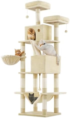 Feandrea Cat Tree, 81.1-Inch Large Cat Tower, Multi-Level Condo, Beige by FeandreabySONGMICSHOME