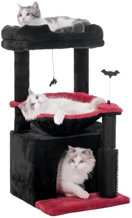 Cat Tree 32” Small Cat Tower with Large Hammock 16”& Self Groomer by Pawfessor