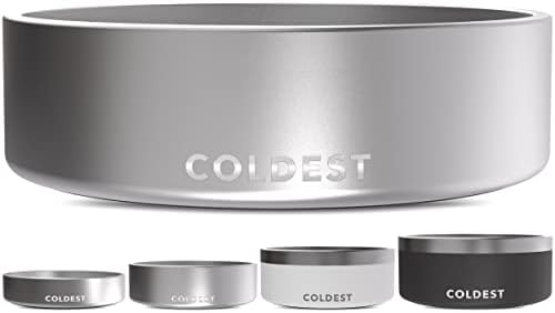 Coldest Dog Bowl - Anti Rust Metal, Non Slip, 3 Layers Insulated Stainless Steel Dog Bowls - Spill Proof & Heavy Duty - Water Bowl for Dogs, Cats, Dish Washer Safe (42 oz, Polished Stainless Steel) by Coldest