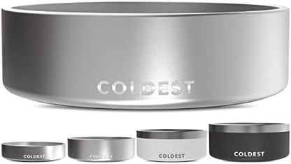 Coldest Dog Bowl - Anti Rust Metal, Non Slip, 3 Layers Insulated Stainless Steel Dog Bowls - Spill Proof & Heavy Duty - Water Bowl for Dogs, Cats, Dish Washer Safe (42 oz, Polished Stainless Steel) by Coldest