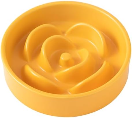 6'' Ceramic Slow Feeder Dog Bowls - Petal Shape Modern Dog Food Dish for Cats and Small Breed Dogs, Puzzle Maze Bowl to Slow Down Eating, Anti-Gulping, Dishwasher & Microwave Safe, Yellow by Welloyed