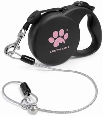 Chew Proof Retractable Dog Leash for Small Dogs up to 33lbs, 10ft Heavy Duty Dog Lead with Anti-Chewing Steel Wire Rope, Tangle-Free, One-Hand Brake & Lock, Black S by CROWN+PAWS
