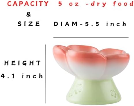 Ceramic Cat Divided Bowl Flower Shaped (5 Sections) - 4 Inch Elevated Design Cute Slow Feeder Bowl, Heavy Base, Under-Glazed Gradient Color - Separates Dry/Wet Food, Veggies, Fruits & Treats - Image 5