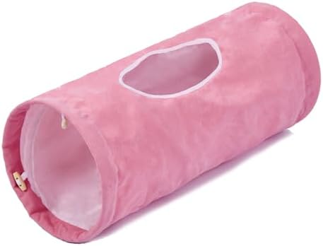 Cat Tunnel, Large Indoor Durable Collapsible Interactive Cat Tube with Peek-A-Boo Hole, Hanging Toys, and Crinkly Paper Lining - Cute Tunnel for Cats, Kittens, Puppies & Rabbits, Pink - Image 5