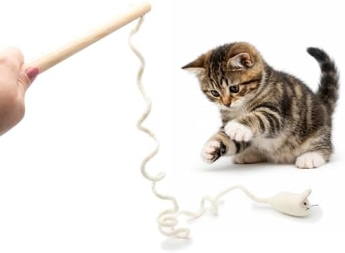 Glaciart One Mouse on a String Cat Toy – Durable Wooden Wand Cat Toy with Natural Wool Felt Mouse w/Catnip, Interactive Cat Toy on a Stick & Cat String Toys for Indoor Cats to Chase & Exercise - Image 3