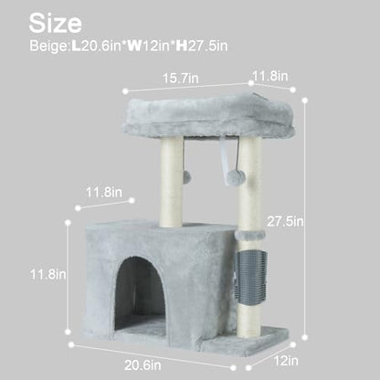 PEEKAB Small Cat Tree Tower,Scratching Post with Condo and Perch for Indoor Cats and Kittens,with Dangling Ball Massage Brush,Grey - Image 4