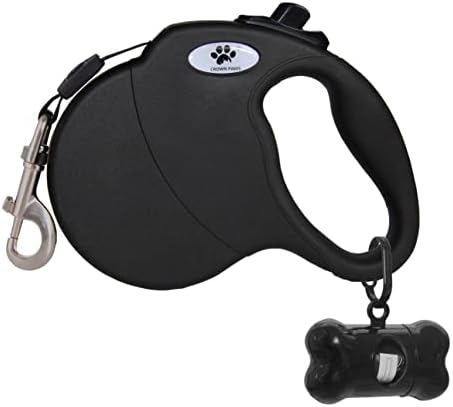 13 ft Retractable Dog Leash for Large Dogs up to 26 lbs,Tangle-Free Nylon Tape,Black S by CROWN+PAWS