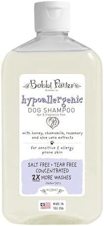 Bobbi Panter Hypoallergenic Dog Shampoo Honey, Aloe Vera, Chamomile & Rosemary – Dye & Fragrance Free Natural Formula for Sensitive & Allergy Skin, Tear-Free, 30:1 Concentrate, Made in USA, 14 oz by Arkwright