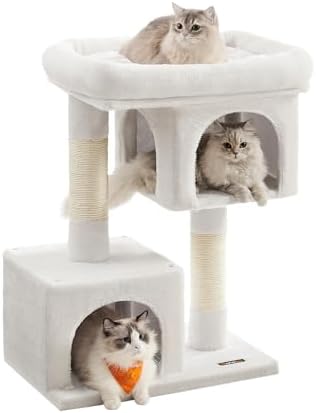Feandrea Cat Tree, 33.1-in Cute Cat Tower, Plush Kitten Condo, Cream White by FeandreabySONGMICSHOME