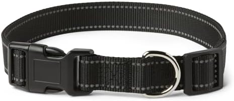 Amazon Basics Reflective Polyester Dog Collar, Adjustable Length 21"-37", 1.4" W, Quick-Release Buckle for Easy On/Off, Extra Large, Black by AmazonBasics