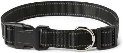 Amazon Basics Reflective Polyester Dog Collar, Adjustable Length 21"-37", 1.4" W, Quick-Release Buckle for Easy On/Off, Extra Large, Black by AmazonBasics