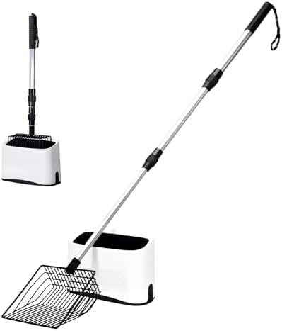 PETOCAT Metal Cat Litter Scoop with Holder, 43" Extendable Long Handle Cat Scooper for Litter Box, Solid & Durable, Deep Shovel for Fast Sifting, Large Pet Pooper Scooper for Kitty/Outside Dog Poop by PETOCAT