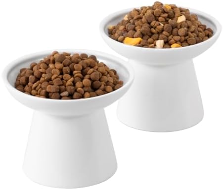 CEEFU 2-Pack Extra Wide Elevated Ceramic 6.2" Shallow Cat Food Bowls by CEEFU