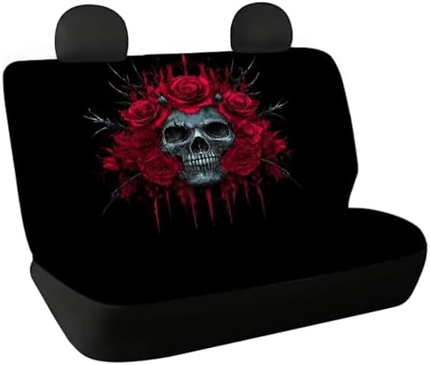 AFPANQZ Rose Skull Car Seat Cover Rear Seats Only High Stretchy Washable Bucket Seat Cushion Protector Backseats Covers for Girls Women, Fit Most Cars, Sedan, SUV by AFPANQZ