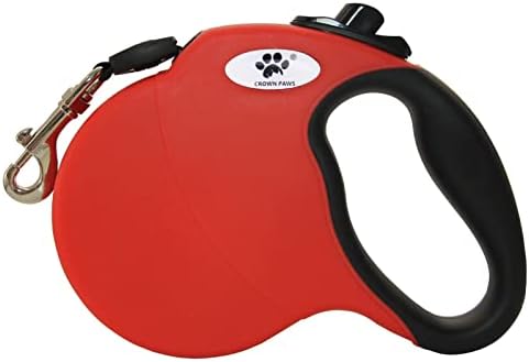 13 ft Retractable Dog Leash for Large Dogs up to 26 lbs,Tangle-Free Nylon Tape,Red Dan S by CROWN+PAWS